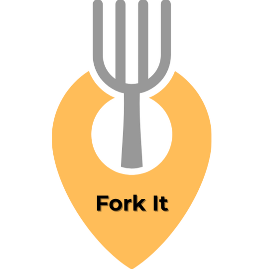 Fork It β Canβt decide? Fork it. Fork It logo showing a gray fork in a yellow map pin β perfect for food decisions on the go.